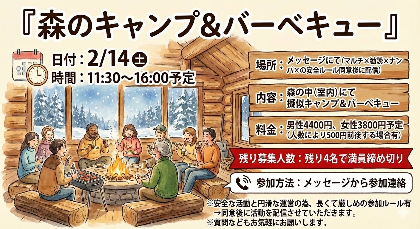 室内アメリカンバーベキュー2026.02.14（土)11:30 ～ 16:00