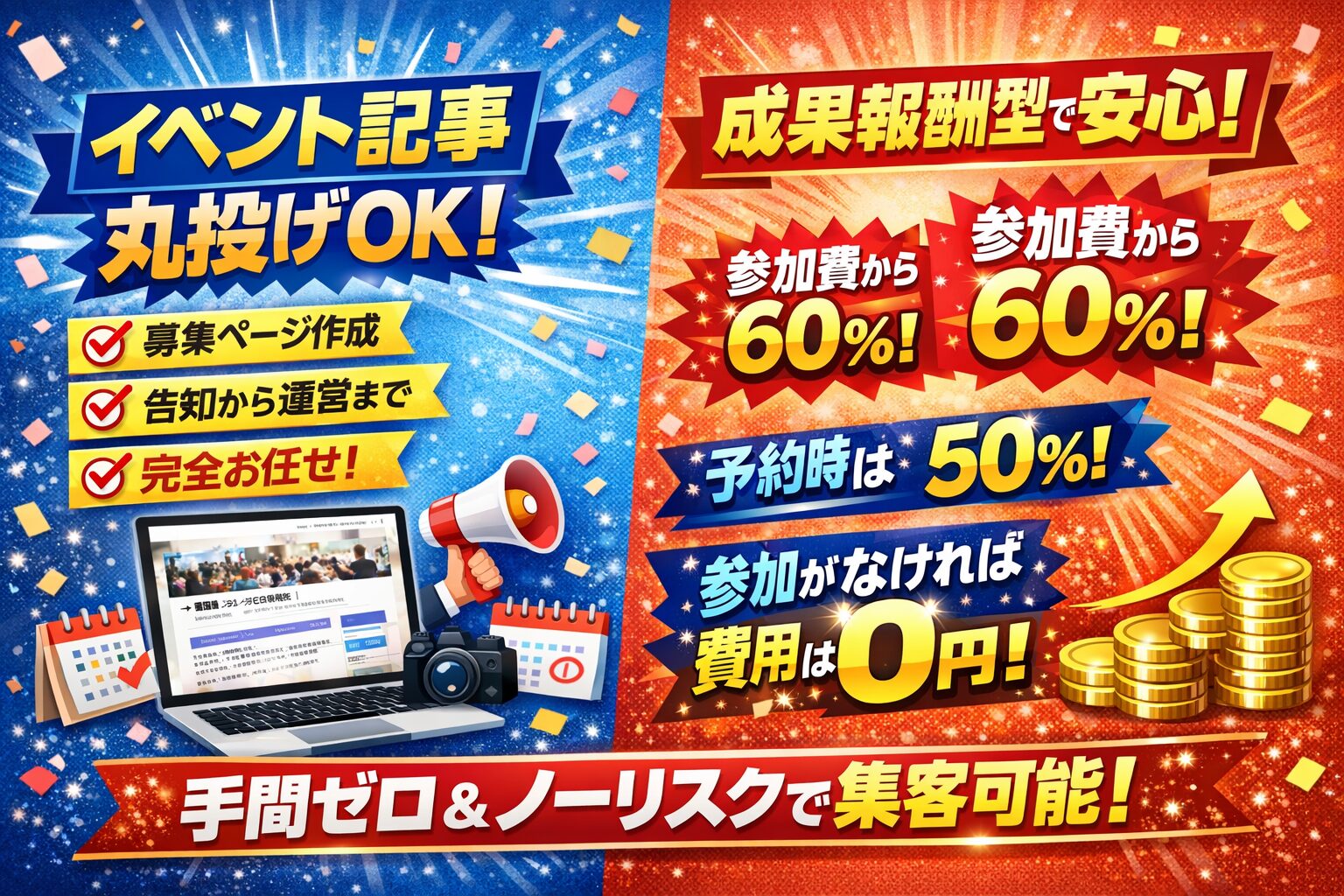 🎉 「成果報酬型のイベント募集ページ丸投げプラン」のご案内/社会人サークル主催者様必見！！