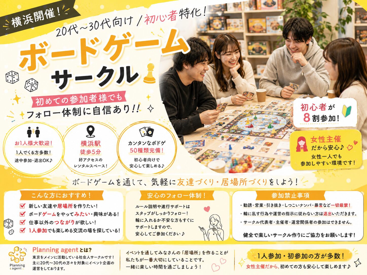 【ボドゲ50種類/初心者特化】横浜特別企画！8割以上は一人参加！20代〜30代向けの神奈川県の社会人ボードゲームサークルイベント/7月5日開催！
