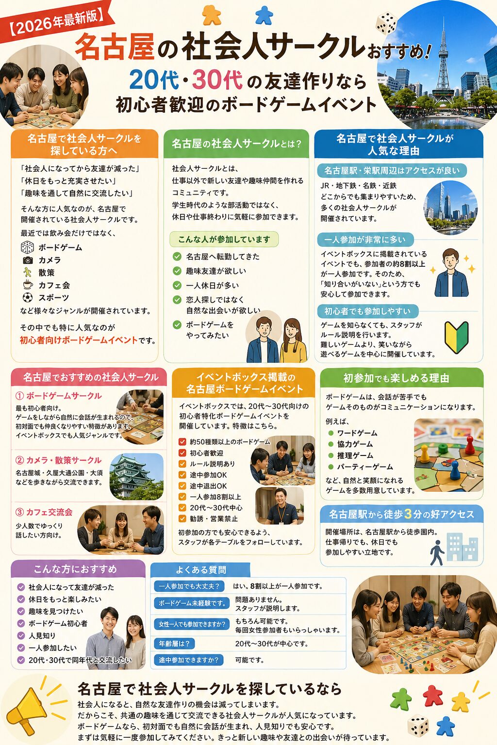 【2026年最新版】名古屋の社会人サークルおすすめ！20代・30代の友達作りなら初心者歓迎のボードゲームイベント