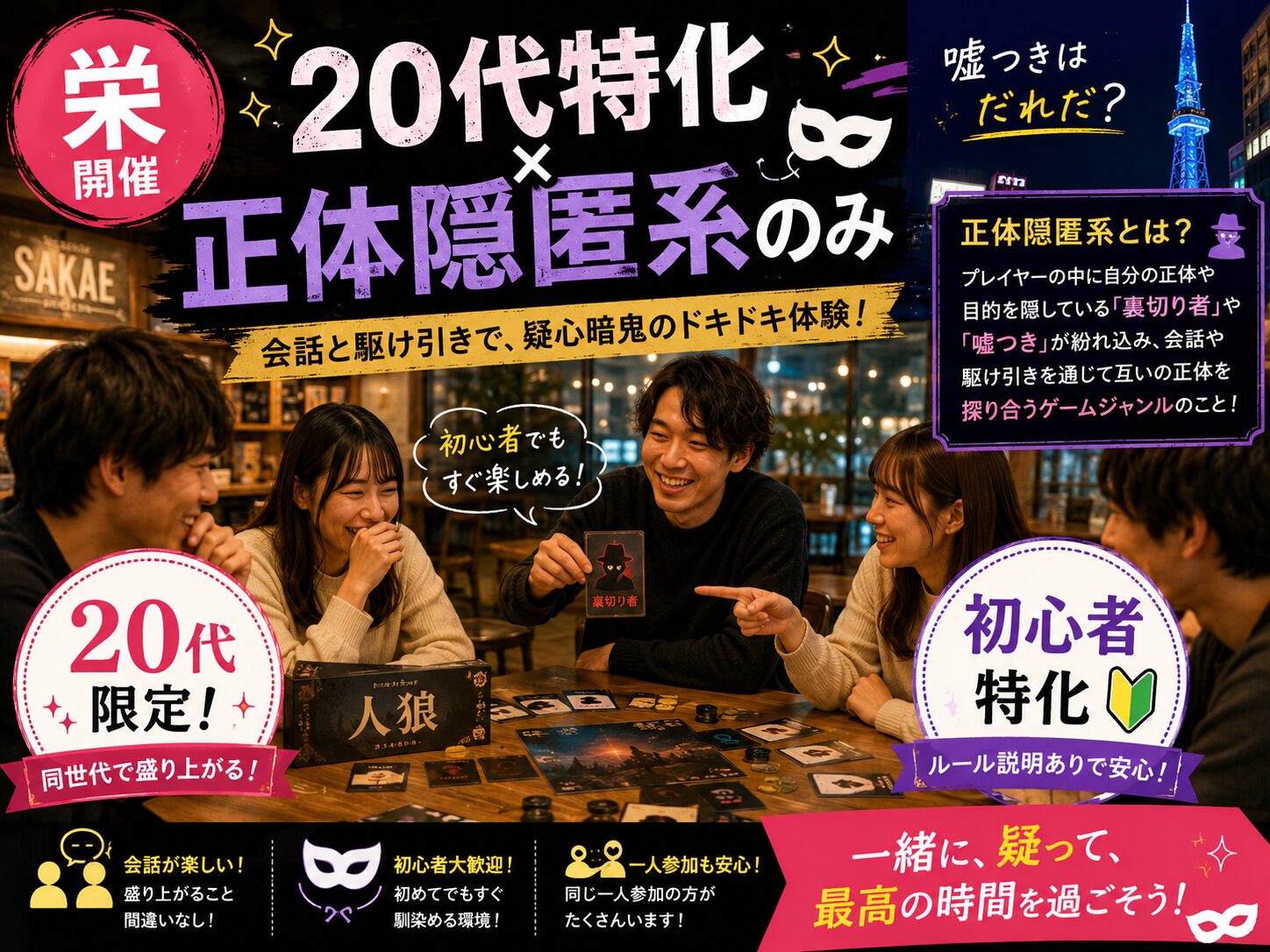 【名古屋・栄】20代限定の社会人ボードゲームサークル！正体隠匿系ゲーム特化の初心者向け友活イベント