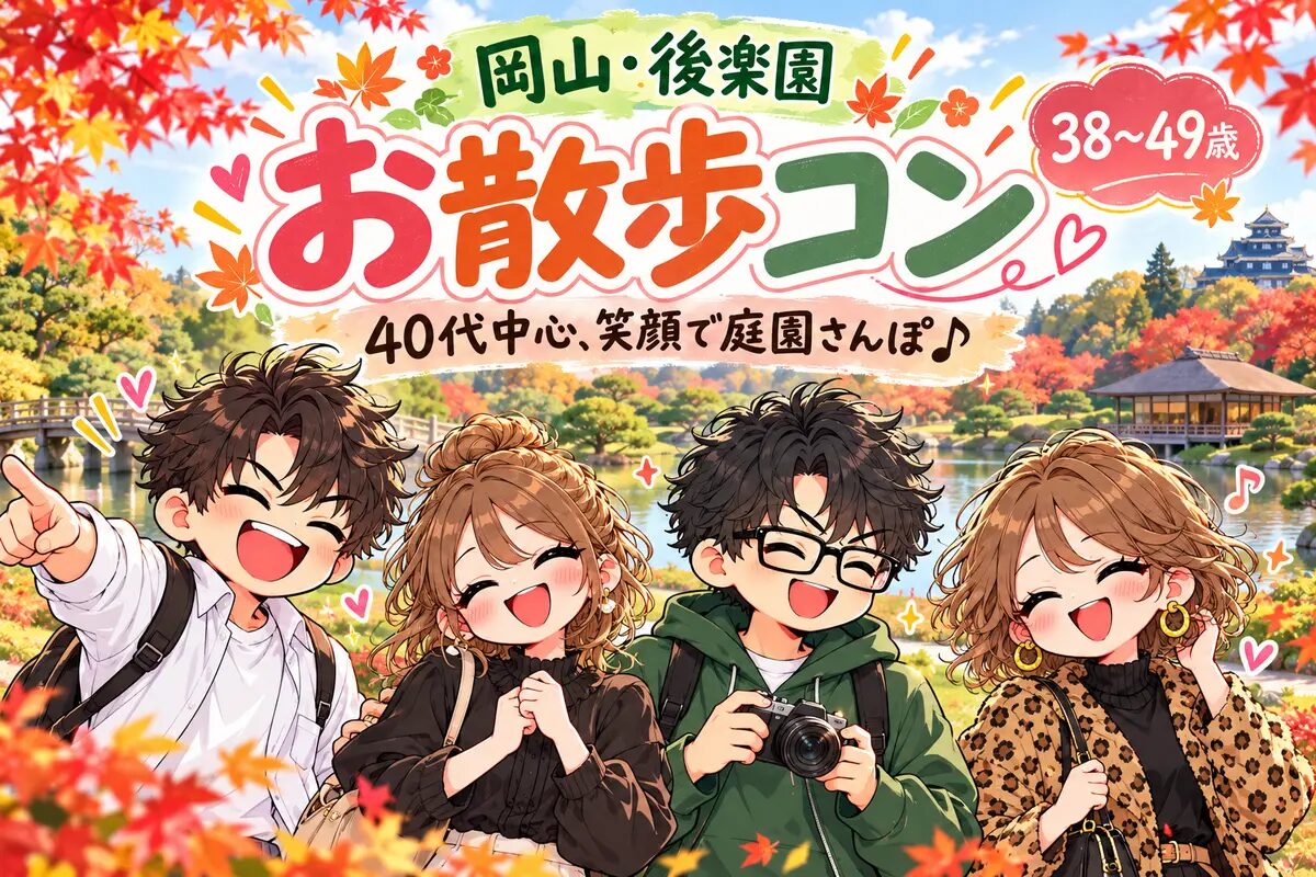 11/15（日）【最大40名】40代中心・38〜49歳｜岡山市・後楽園のお散歩恋活｜ヒャクコン